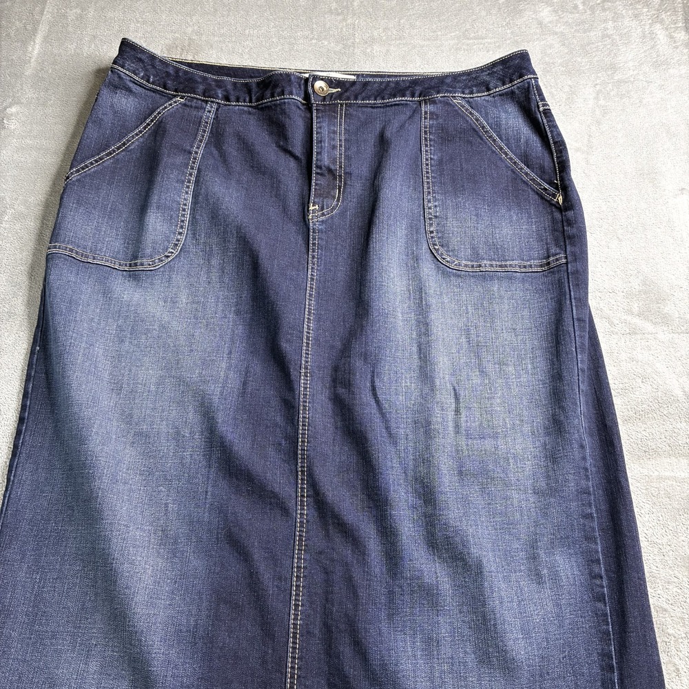Est. 1946 Denim Womens Skirt Size 18W Dark Wash Pockets Back Slit Stretch Modest - Picture 3 of 12